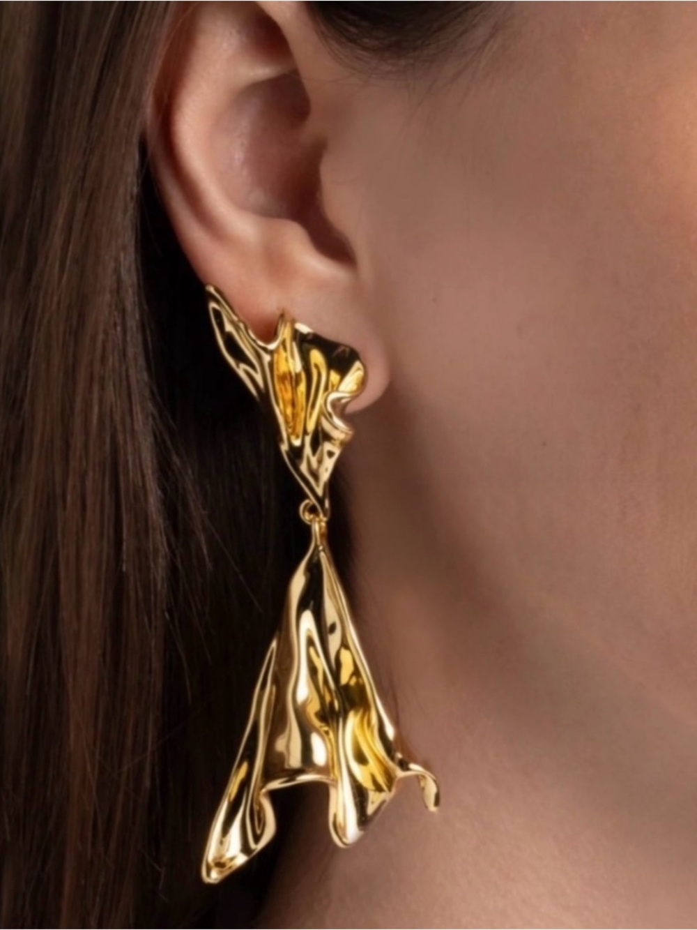 NEW Alexis Bittar Asteria Nova Earrings Crumpled Ruffle Drop Gold JL25